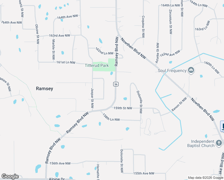 map of restaurants, bars, coffee shops, grocery stores, and more near 15964 Ramsey Boulevard Northwest in Ramsey