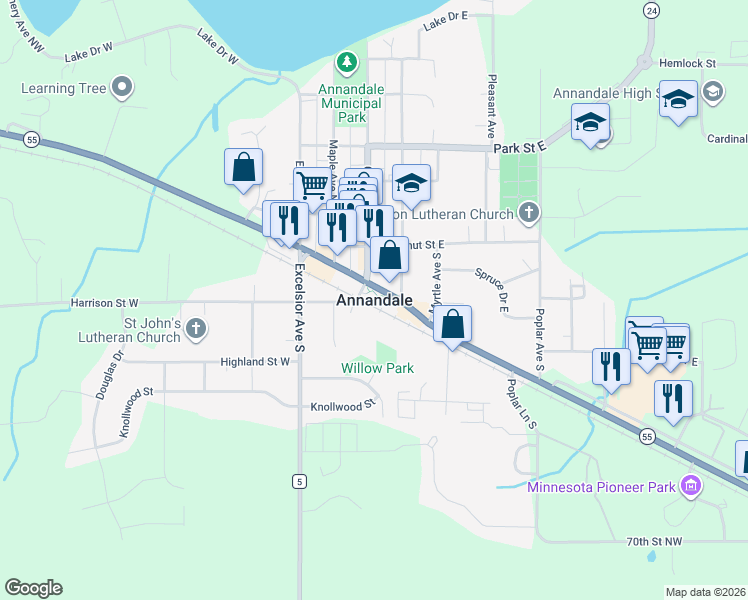 map of restaurants, bars, coffee shops, grocery stores, and more near in Annandale