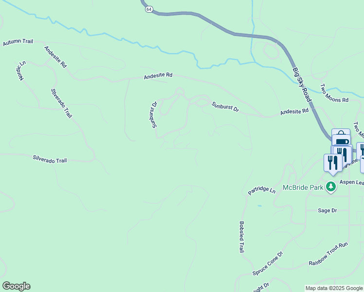 map of restaurants, bars, coffee shops, grocery stores, and more near Timbercrest Dr in Big Sky