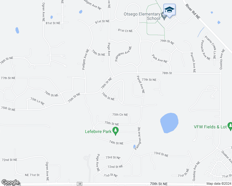 map of restaurants, bars, coffee shops, grocery stores, and more near 7637 Palomino Avenue Northeast in Otsego