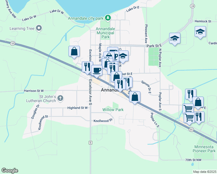 map of restaurants, bars, coffee shops, grocery stores, and more near 71 Harrison Street West in Annandale