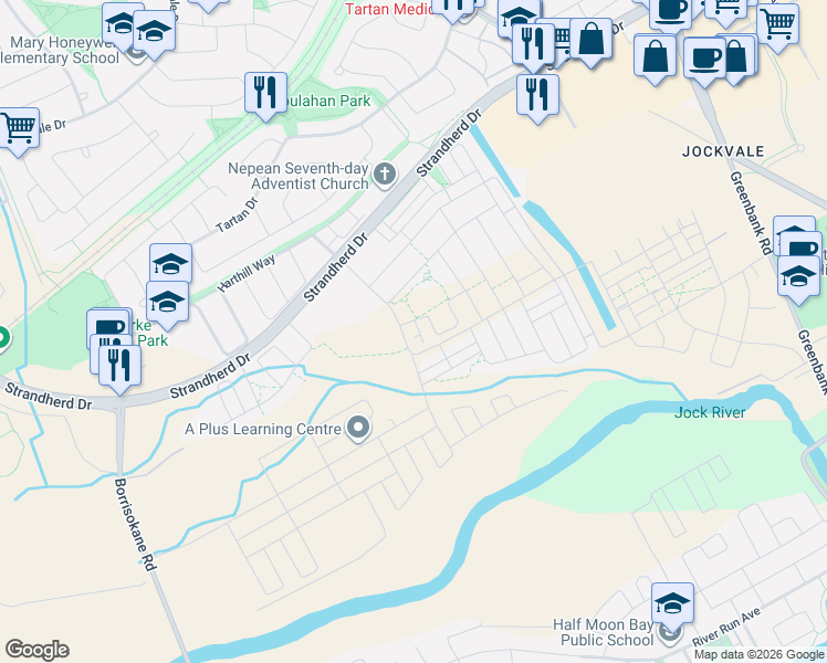 map of restaurants, bars, coffee shops, grocery stores, and more near 36 Affinity Private in Ottawa