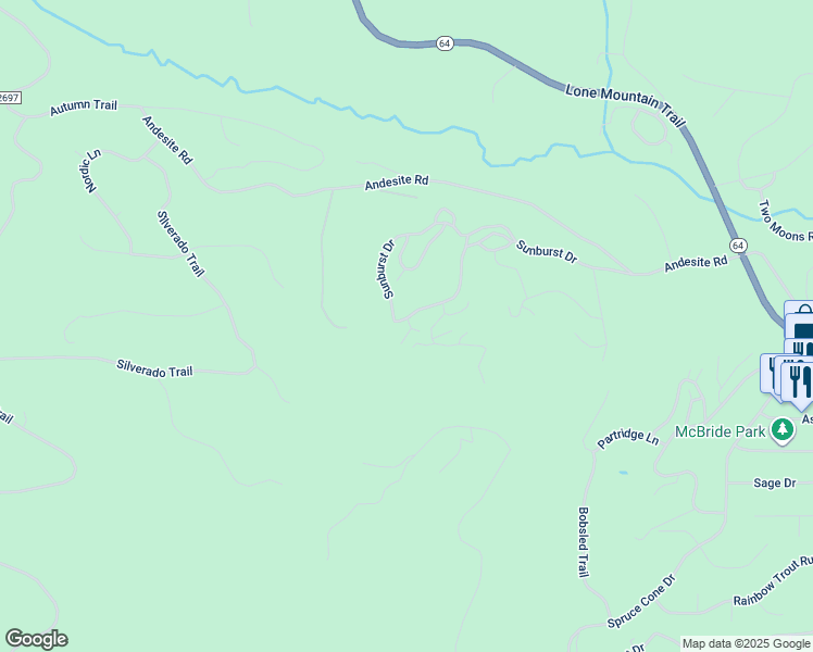 map of restaurants, bars, coffee shops, grocery stores, and more near 25 Woodbine Place in Big Sky