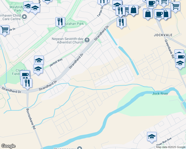 map of restaurants, bars, coffee shops, grocery stores, and more near 1207 Chapman Mills Drive in Ottawa