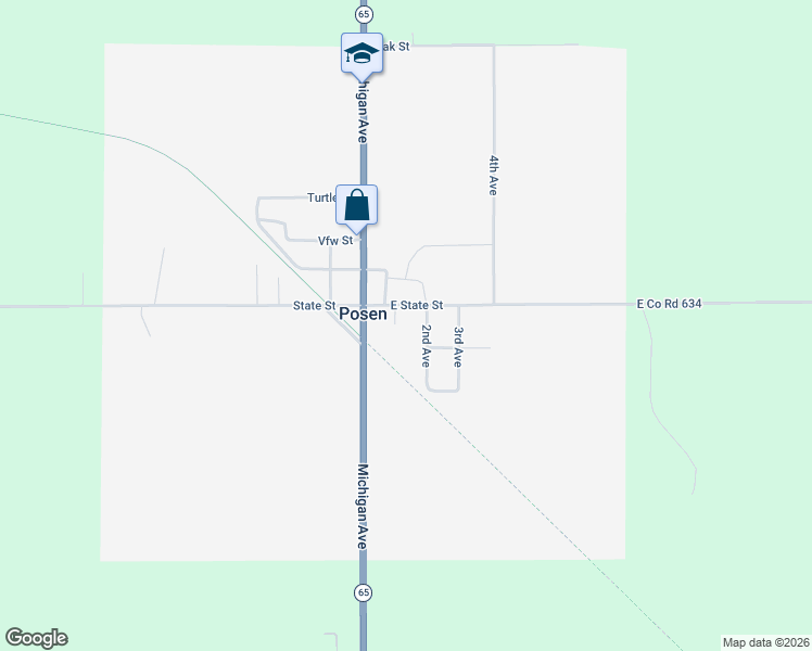 map of restaurants, bars, coffee shops, grocery stores, and more near 11260-11498 2nd Avenue in Posen
