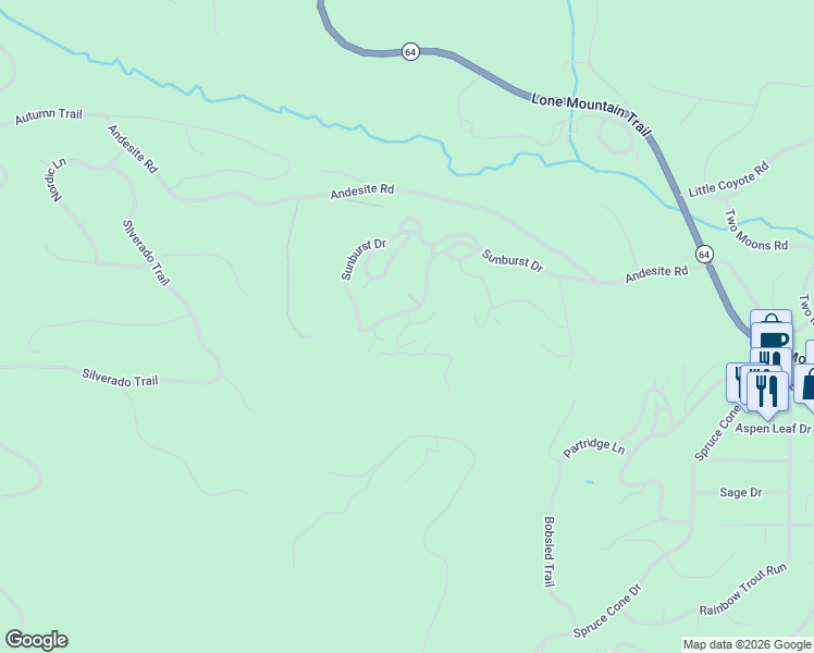 map of restaurants, bars, coffee shops, grocery stores, and more near Timbercrest Drive in Big Sky