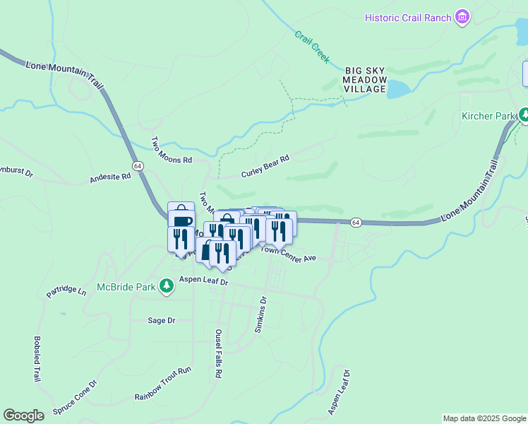 map of restaurants, bars, coffee shops, grocery stores, and more near in Big Sky