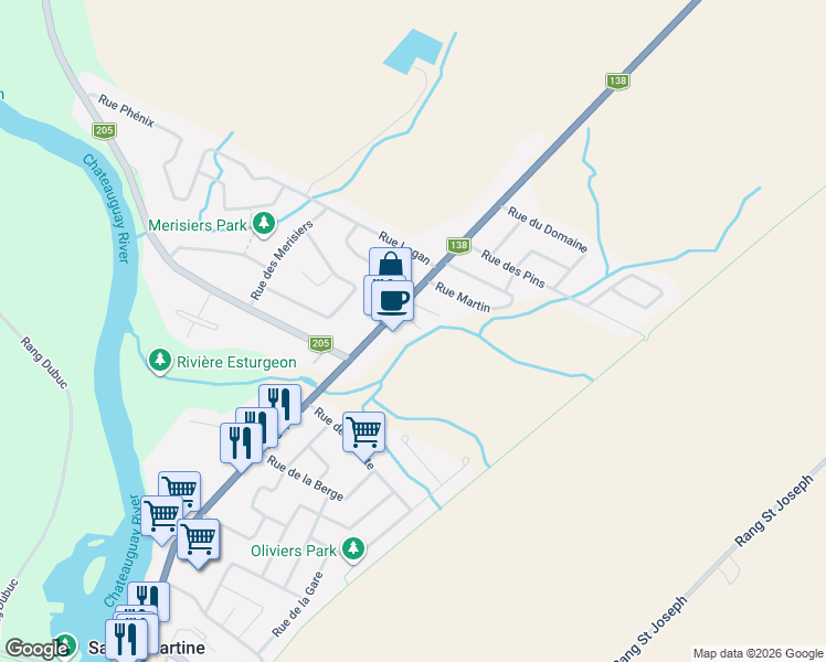 map of restaurants, bars, coffee shops, grocery stores, and more near 19 Place Raquepas in Sainte-Martine