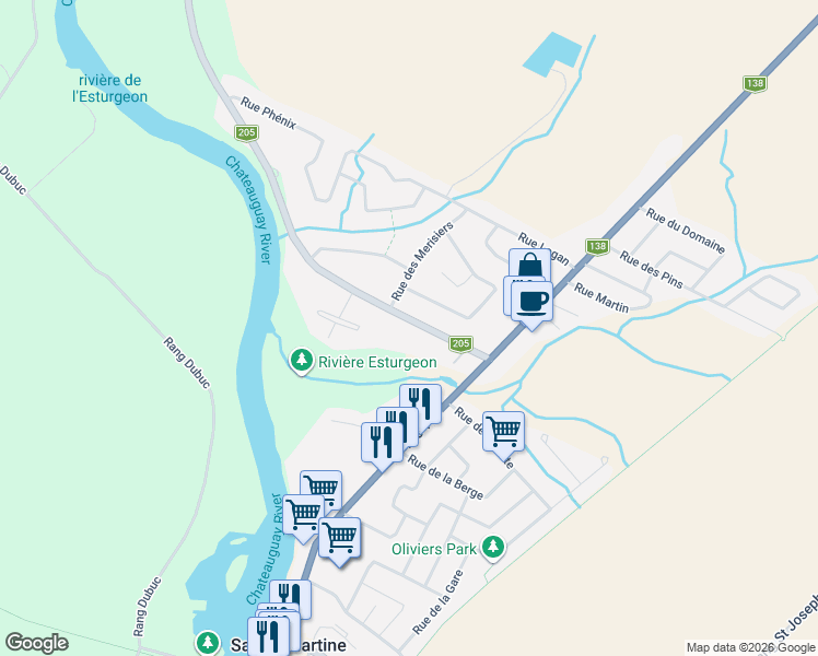 map of restaurants, bars, coffee shops, grocery stores, and more near 9 Chemin de la Beauce in Sainte-Martine