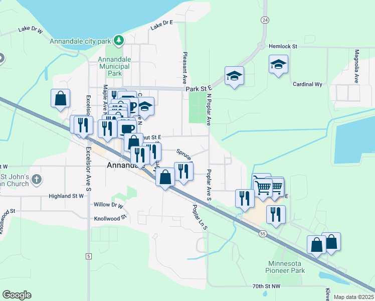 map of restaurants, bars, coffee shops, grocery stores, and more near 315 Chestnut Street East in Annandale