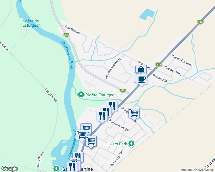 map of restaurants, bars, coffee shops, grocery stores, and more near 11 Chemin de la Beauce in Beauharnois