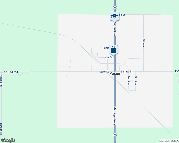 map of restaurants, bars, coffee shops, grocery stores, and more near 6776 East State Street in Posen
