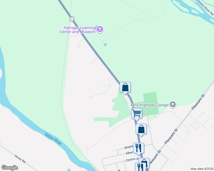 map of restaurants, bars, coffee shops, grocery stores, and more near 39 Ash Street in Milo