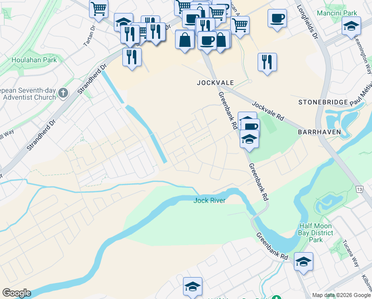 map of restaurants, bars, coffee shops, grocery stores, and more near 31 Zoisite Private in Ottawa