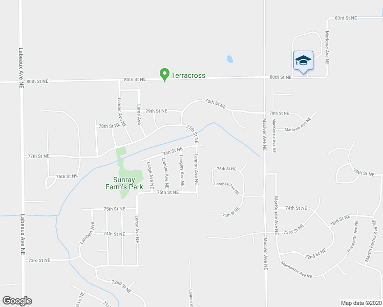 map of restaurants, bars, coffee shops, grocery stores, and more near 7591 Lannon Avenue Northeast in Otsego
