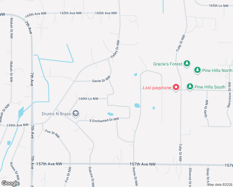 map of restaurants, bars, coffee shops, grocery stores, and more near 16077 North Enchanted Drive Northwest in Andover