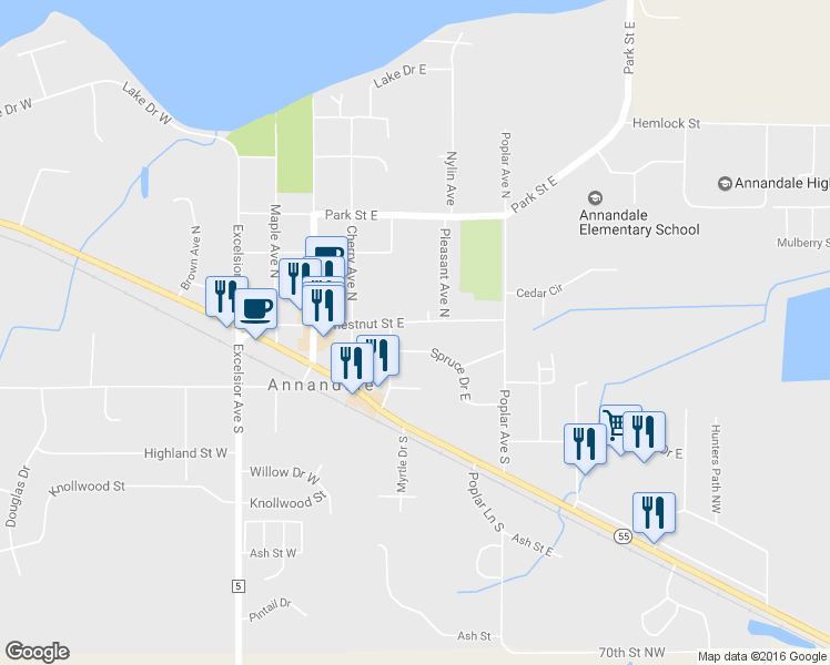 map of restaurants, bars, coffee shops, grocery stores, and more near 225 Chestnut Street East in Annandale