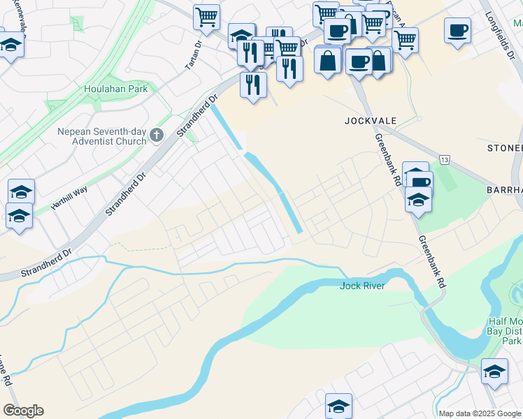 map of restaurants, bars, coffee shops, grocery stores, and more near 1074 Chapman Mills Drive in Ottawa