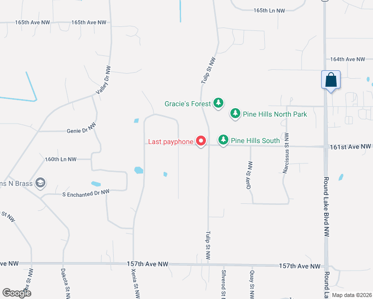 map of restaurants, bars, coffee shops, grocery stores, and more near 16055 Vintage Street Northwest in Andover