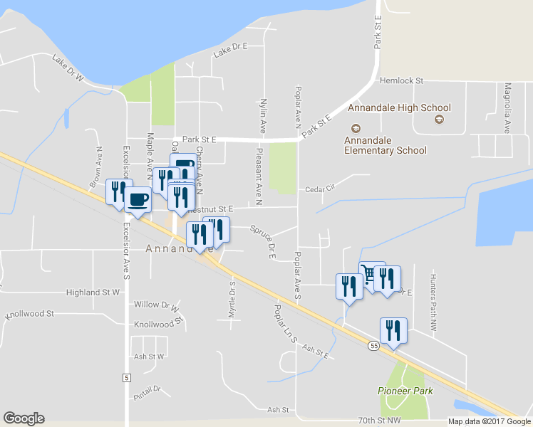 map of restaurants, bars, coffee shops, grocery stores, and more near 315 Chestnut Street East in Annandale
