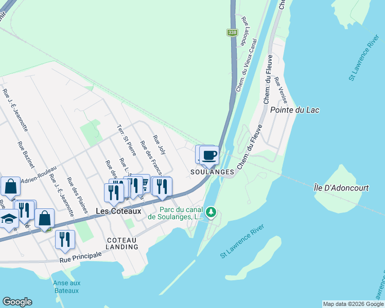 map of restaurants, bars, coffee shops, grocery stores, and more near 10 Rue Bissonnette in Les Coteaux