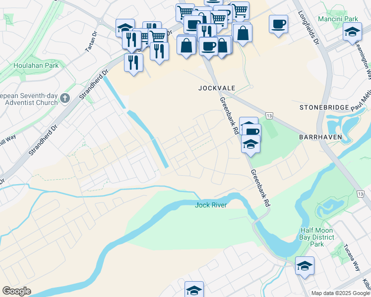 map of restaurants, bars, coffee shops, grocery stores, and more near in Nepean
