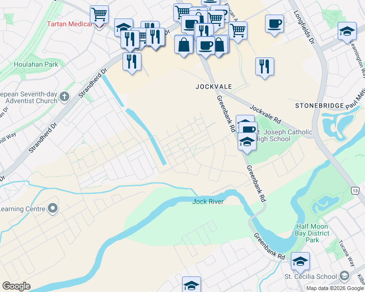map of restaurants, bars, coffee shops, grocery stores, and more near 193 Anthracite Private in Ottawa