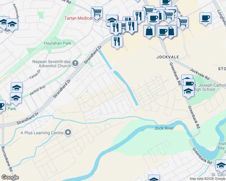 map of restaurants, bars, coffee shops, grocery stores, and more near 805 Everbloom Lane in Ottawa