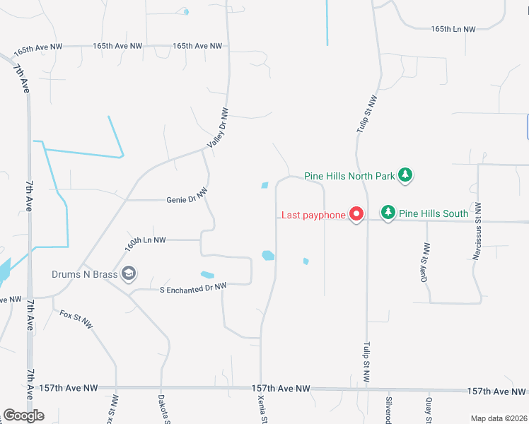 map of restaurants, bars, coffee shops, grocery stores, and more near 16044 Xenia Street Northwest in Andover