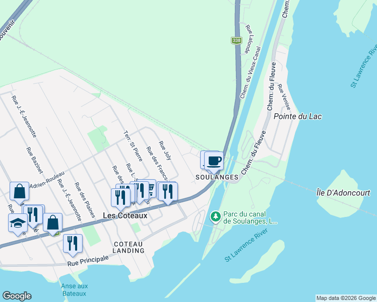 map of restaurants, bars, coffee shops, grocery stores, and more near 10 Rue Bissonnette in Les Coteaux
