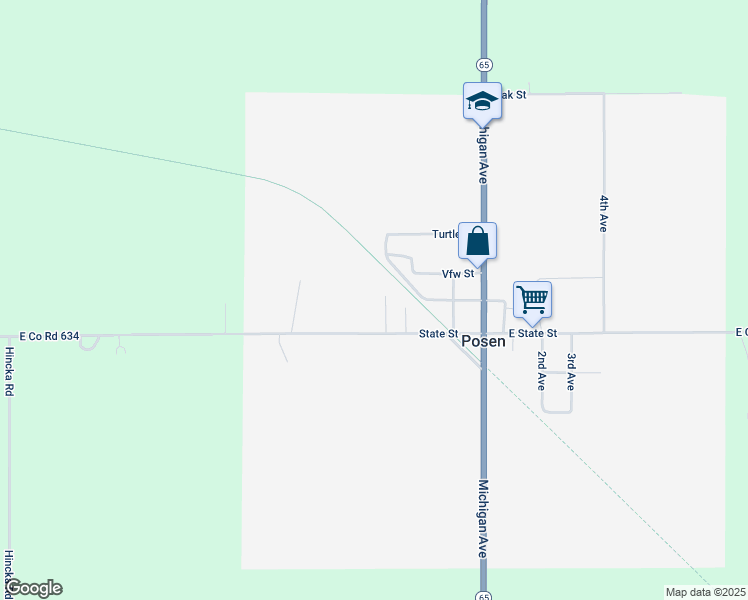 map of restaurants, bars, coffee shops, grocery stores, and more near 6776 East State Street in Posen