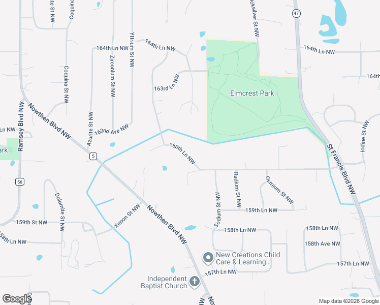 map of restaurants, bars, coffee shops, grocery stores, and more near 6251 160th Lane Northwest in Ramsey