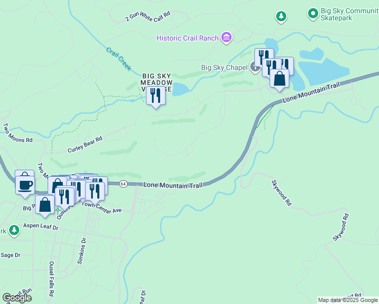 map of restaurants, bars, coffee shops, grocery stores, and more near 108 Yellowtail Road in Big Sky