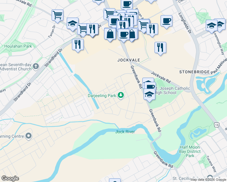 map of restaurants, bars, coffee shops, grocery stores, and more near in Nepean