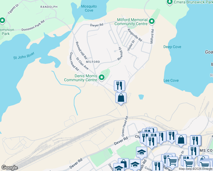map of restaurants, bars, coffee shops, grocery stores, and more near in Saint John