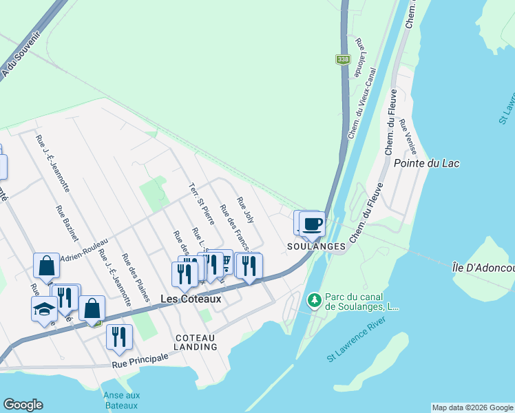 map of restaurants, bars, coffee shops, grocery stores, and more near 116 Rue Loiselle in Les Coteaux
