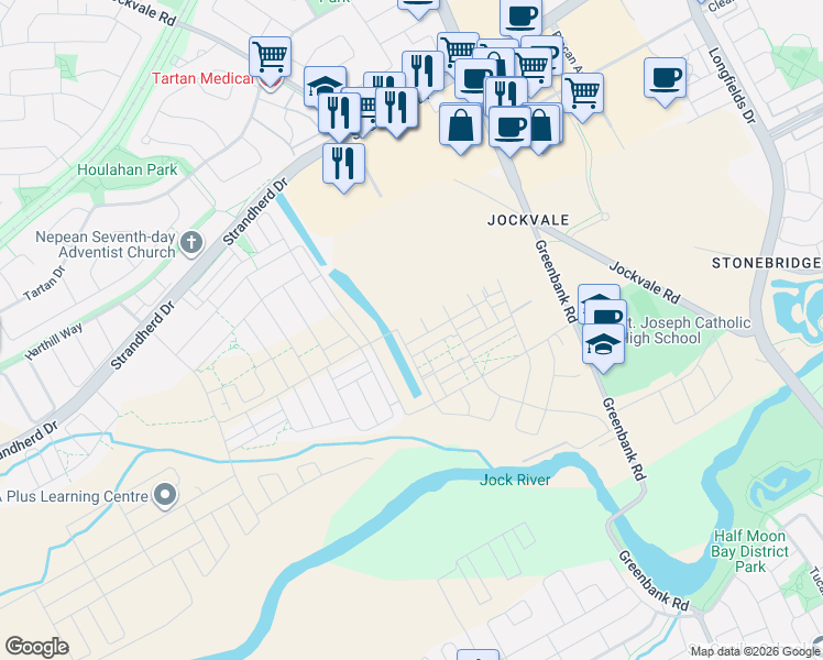 map of restaurants, bars, coffee shops, grocery stores, and more near 1022 Chapman Mills Drive in Ottawa