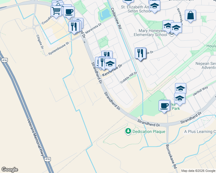 map of restaurants, bars, coffee shops, grocery stores, and more near 458 Sadar Private in Ottawa