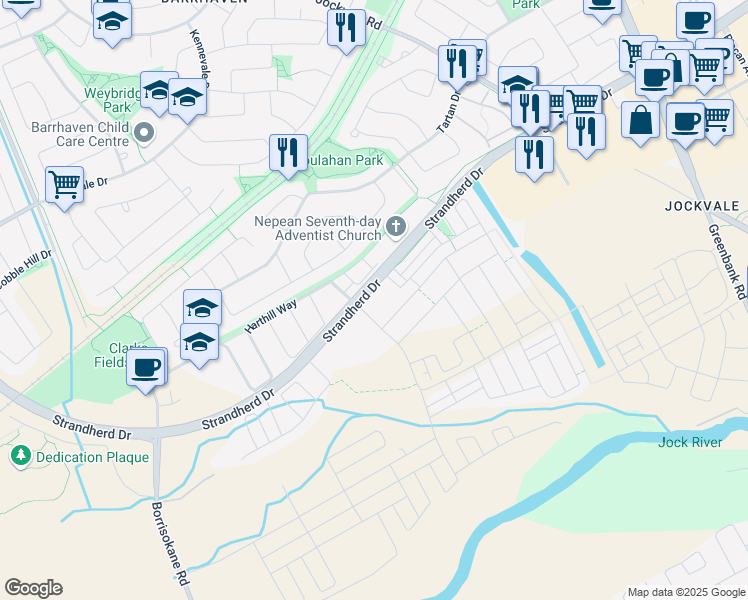 map of restaurants, bars, coffee shops, grocery stores, and more near 4005 Strandherd Drive in Ottawa