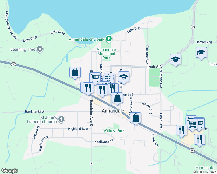 map of restaurants, bars, coffee shops, grocery stores, and more near in Annandale