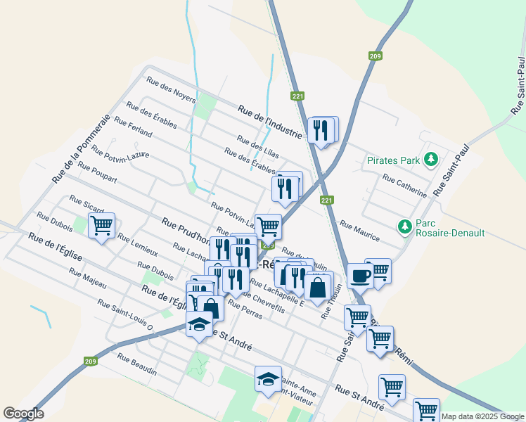 map of restaurants, bars, coffee shops, grocery stores, and more near 2 Rue Yvan Ménard in Saint-Rémi