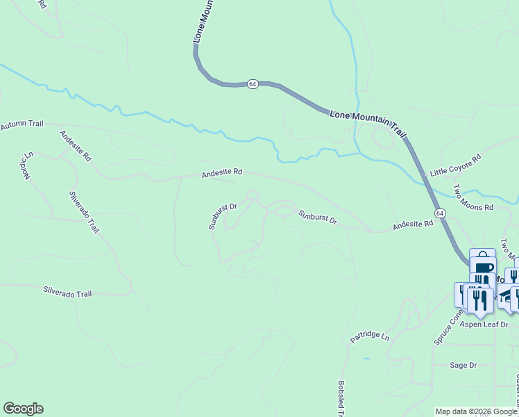map of restaurants, bars, coffee shops, grocery stores, and more near 912 Sunburst Drive in Big Sky