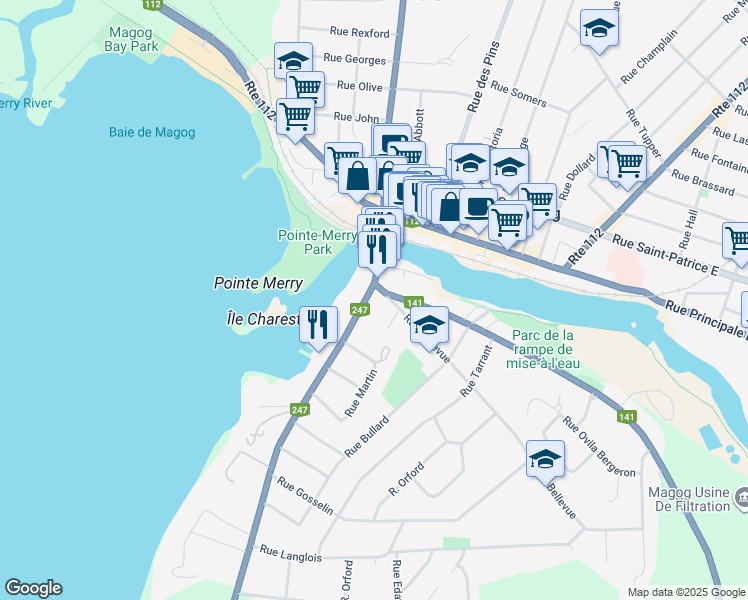 map of restaurants, bars, coffee shops, grocery stores, and more near 8 Rue de Hatley in Magog