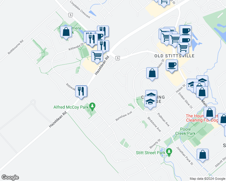map of restaurants, bars, coffee shops, grocery stores, and more near 28 Crantham Crescent in Ottawa