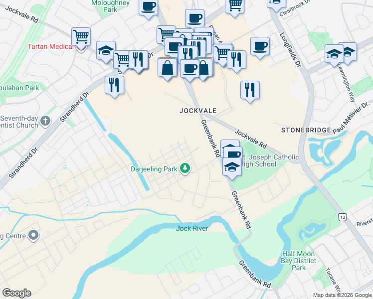 map of restaurants, bars, coffee shops, grocery stores, and more near 210 Verulam Street in Ottawa