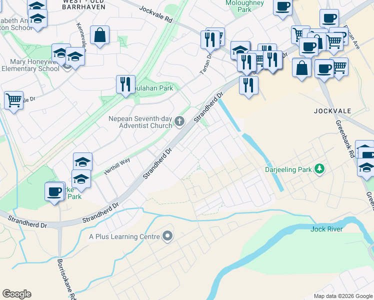 map of restaurants, bars, coffee shops, grocery stores, and more near 2024 Madrid Avenue in Ottawa