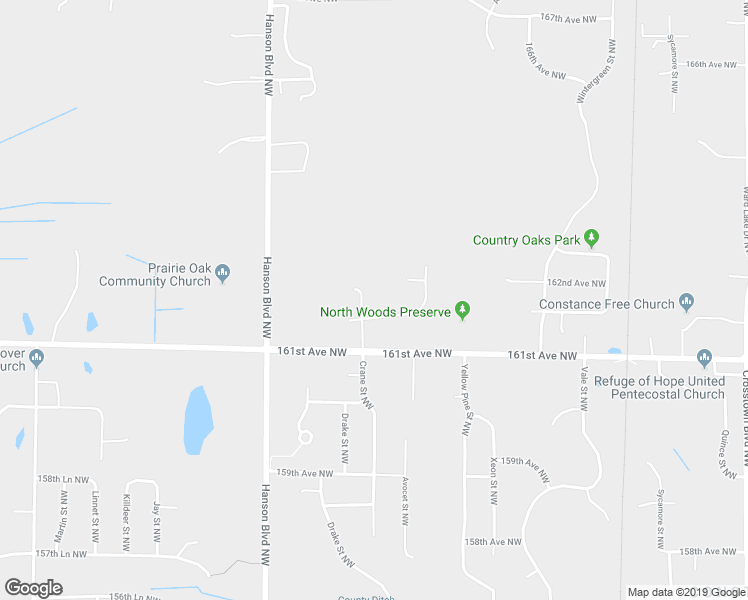 map of restaurants, bars, coffee shops, grocery stores, and more near 16179 Crane Street Northwest in Andover