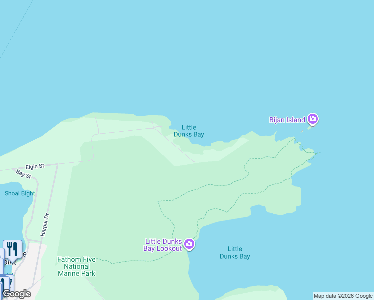 map of restaurants, bars, coffee shops, grocery stores, and more near 85 Grant Watson Drive in Tobermory