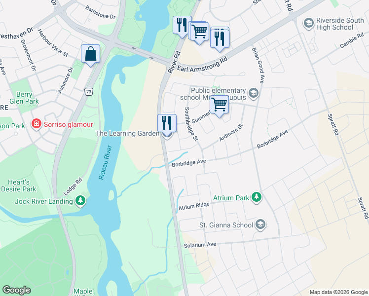 map of restaurants, bars, coffee shops, grocery stores, and more near in Ottawa
