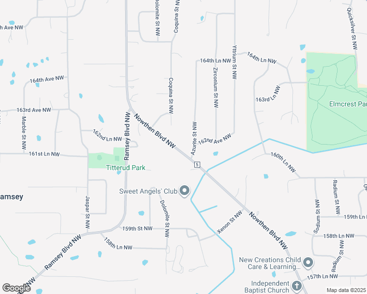 map of restaurants, bars, coffee shops, grocery stores, and more near 16125 Nowthen Boulevard Northwest in Ramsey